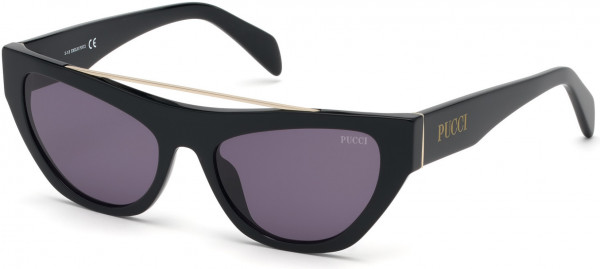 Emilio Pucci EP0111 Sunglasses, 01A - Shiny Black/ Shiny Pale Gold/ Smoke Lenses