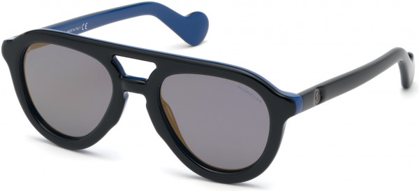 Moncler ML0078 Sunglasses, 05D - Shiny Black & Blue / Polarized Smoke Blue Mirrored Lenses