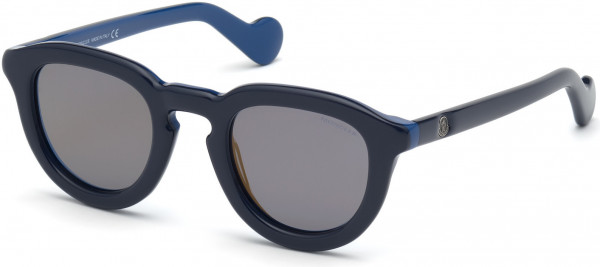 Moncler ML0079 Sunglasses, 92D - Shiny Indigo & Blue / Polarized Blue W. Light Gold Mirrored Lenses