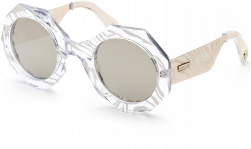 Roberto Cavalli RC1113 Sunglasses, 27C - Shiny Transp. Crystal, Zebra Print, Pale Gold/ Grey W. Ivory Mirror