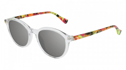 Puma PJ0034S Sunglasses, 008 - CRYSTAL with HAVANA temples and SILVER lenses