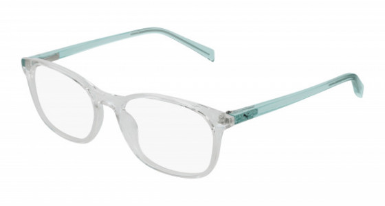 Puma PJ0031O Eyeglasses, 004 - CRYSTAL with GREEN temples and TRANSPARENT lenses