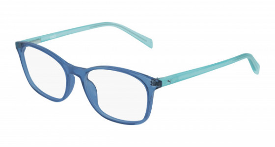 Puma PJ0031O Eyeglasses, 006 - BLUE with LIGHT-BLUE temples and TRANSPARENT lenses