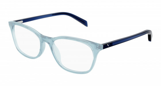 Puma PJ0031O Eyeglasses, 009 - LIGHT-BLUE with BLUE temples and TRANSPARENT lenses