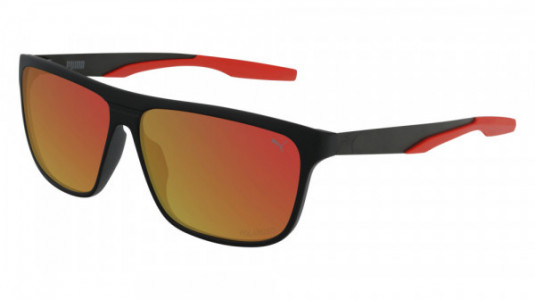 Puma PU0221S Sunglasses, 003 - BLACK with RED polarized lenses