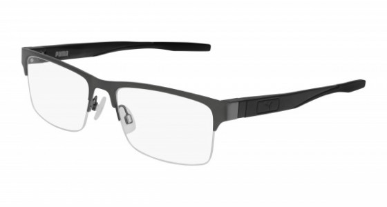 Puma PU0233O Eyeglasses, 004 - GUNMETAL with BLACK temples and TRANSPARENT lenses