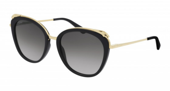 Cartier CT0150S Sunglasses, 001 - BLACK with GOLD temples and GREY lenses