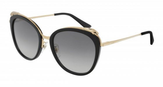 Cartier CT0150SA Sunglasses, 001 - BLACK with GOLD temples and GREY lenses