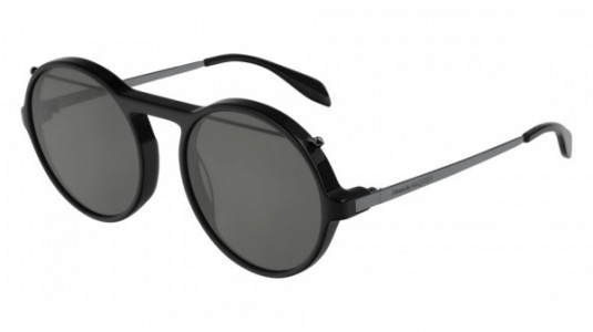 Alexander McQueen AM0192S Sunglasses, 001 - BLACK with RUTHENIUM temples and GREY lenses