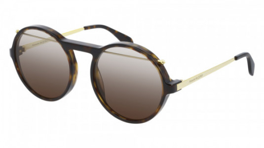 Alexander McQueen AM0192S Sunglasses, 002 - HAVANA with GOLD temples and BROWN lenses