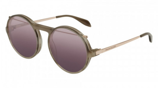 Alexander McQueen AM0192S Sunglasses, 004 - HAVANA with GOLD temples and RED lenses
