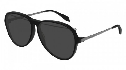 Alexander McQueen AM0193S Sunglasses, 001 - BLACK with RUTHENIUM temples and GREY lenses
