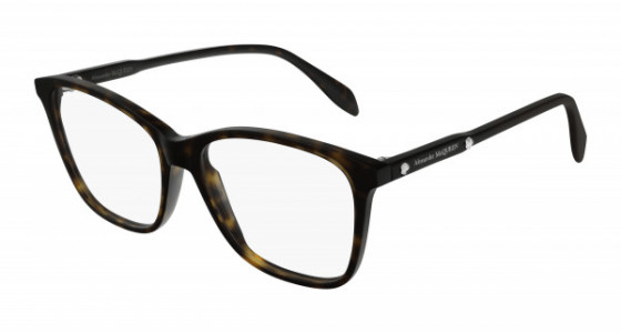 Alexander McQueen AM0191O Eyeglasses, 002 - HAVANA with TRANSPARENT lenses