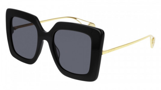 Gucci GG0435S Sunglasses, 001 - BLACK with GOLD temples and GREY lenses