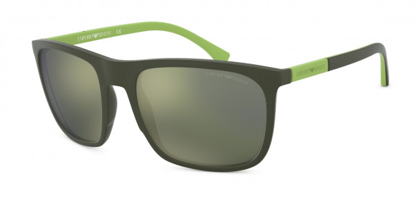 Emporio Armani EA4133 Sunglasses, 57536R RUBBER GREEN MIRROR GREEN (GREEN)
