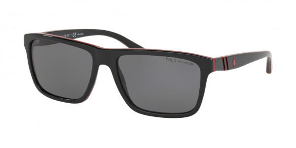 Polo PH4153 Sunglasses, 566881 SHINY BLACK/RED/BLACK POLAR GR (BLACK)
