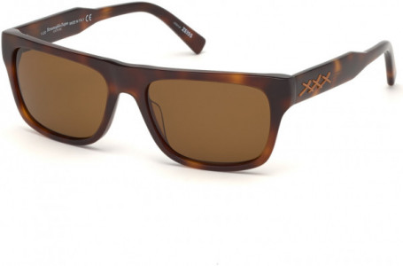 Ermenegildo Zegna EZ0132 Xxx 2 Sunglasses, 52J - Shiny Dark Havana, Vicuna Triple Xxx Logo / Smoke