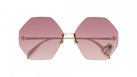 Alexander McQueen AM0208S Sunglasses, 003 - GOLD with RED lenses