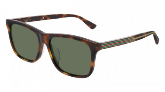 Gucci GG0381SA Sunglasses, 003 - HAVANA with CRYSTAL temples and GREEN lenses
