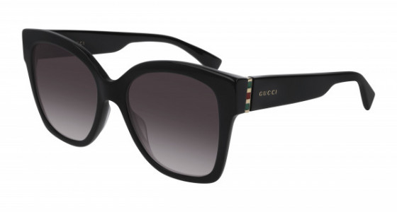 Gucci GG0459S Sunglasses, 001 - BLACK with GOLD temples and GREY lenses