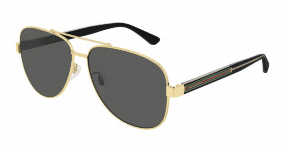 Gucci GG0528S Sunglasses, 006 - GOLD with CRYSTAL temples and GREY lenses