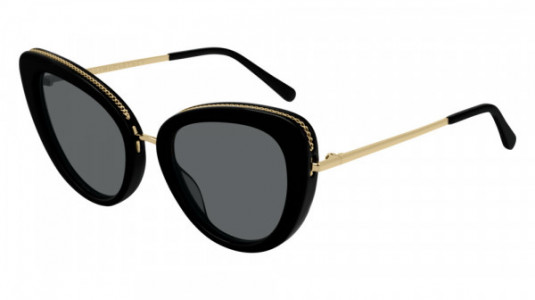 Stella McCartney SC0189S Sunglasses, 001 - BLACK with GOLD temples and SMOKE lenses
