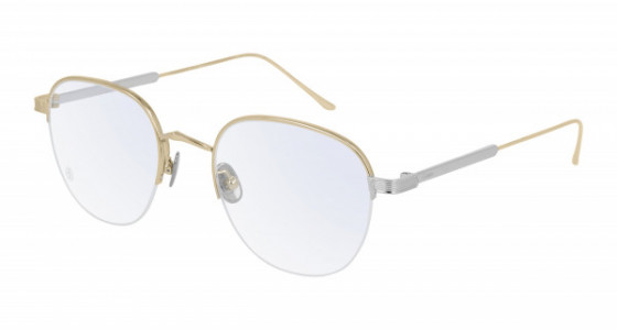 Cartier CT0164O Eyeglasses, 002 - GOLD with SILVER temples and TRANSPARENT lenses
