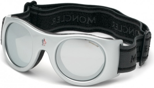 Moncler ML0051 Ml0051 Mask Sports Eyewear, 20C - Shiny Silver/ Grey & Lurex Black / Grey W. Mirrored White Lenses