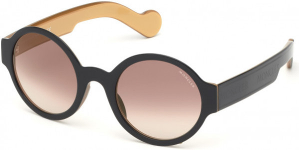 Moncler ML0097 Sunglasses, 05G - Shiny Black & Gold / Gradient Brown Lenses W. Gold Flash