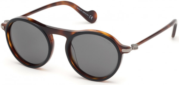 Moncler ML0103 Sunglasses, 05A - Havana W. Black Rims, Shiny Gunmetal / Smoke Lenses
