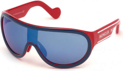 Moncler ML0106 Sunglasses, 92C - Blue, Red Logo/ Smoke Mirrored Lens