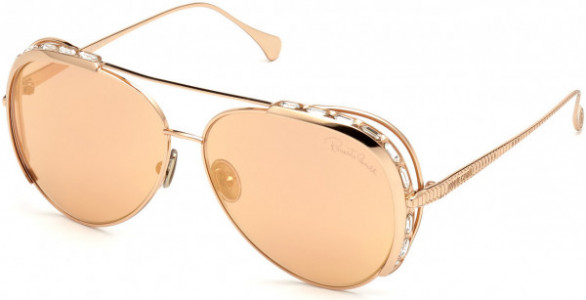 Roberto Cavalli RC1122 Sunglasses, 33G - Shiny Pink Gold, Baguette-Cut Crystal Decor/ Pink Gold Flash