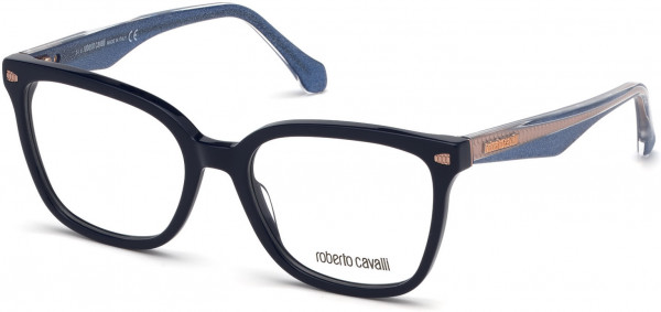 Roberto Cavalli RC5078 Murlo Eyeglasses, 090 - Shiny Navy Blue, Shiny Pink Gold, Shiny Transp. Glittered Blue