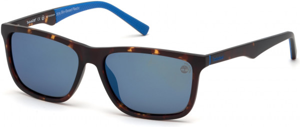 Timberland TB9174 Sunglasses, 52D - Dark Havana, Dark Blue Perfor. Rubber Temples/blue Flash Smoke Lenses