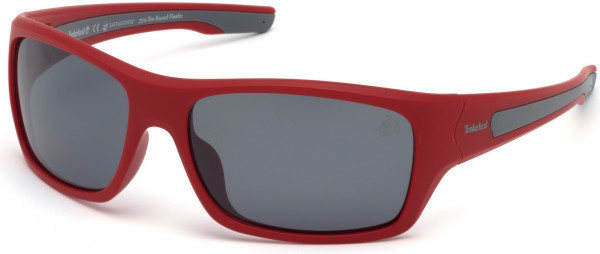 Timberland TB9192 Sunglasses, 66D - Matte Red Front & Temples With Gray Rubber, Smoke Lenses