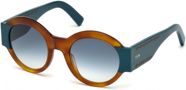 Tod's TO0212 Sunglasses, 53W - Shiny Blonde Havana, Shiny Dark Teal, Brown Leather/ Gradient Blue