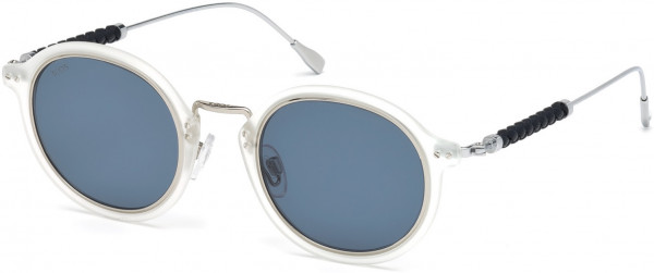 Tod's TO0217 Sunglasses, 26V - Shiny Rhodium, Matte Crystal Rims, Dark Blue Leather/ Blue