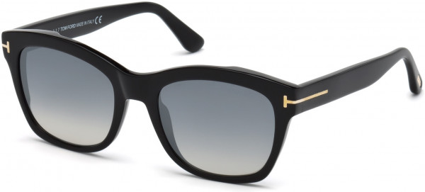 Tom Ford FT0614-F Lauren-02 Sunglasses, 01C - Shiny Black,  Rose Gold T Logo/ Grad. Smoke Lenses, Silver Flash
