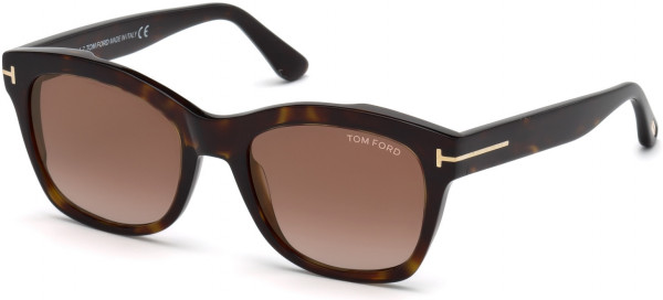 Tom Ford FT0614-F Lauren-02 Sunglasses, 52F - Classic Dark Havana, Rose Gold T Logo/ Grad. Brown Lenses, Gold Flash