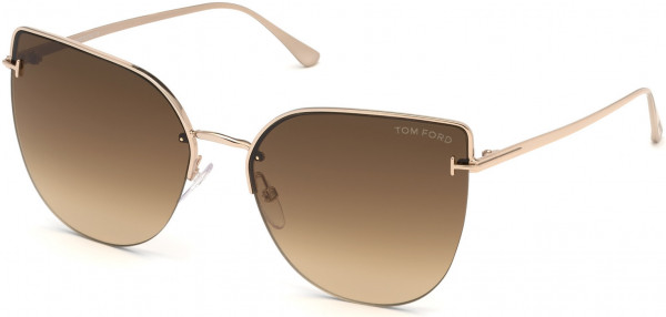 Tom Ford FT0652 Ingrid-02 Sunglasses, 28F - Shiny Rose Gold/ Gradient Brown Lenses