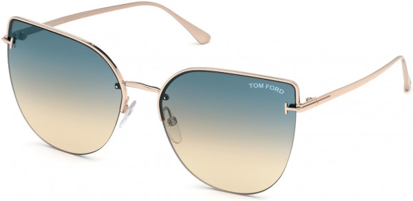 Tom Ford FT0652 Ingrid-02 Sunglasses, 28P - Shiny Rose Gold/ Gradient Turquoise-To-S And Lenses