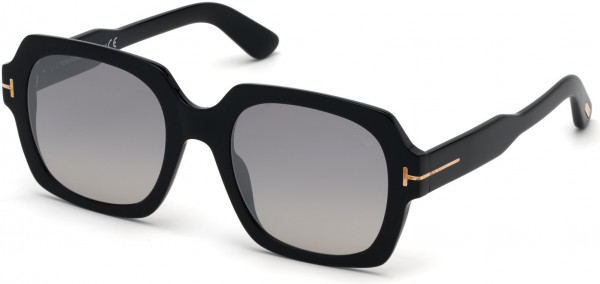 Tom Ford FT0660 Autumn Sunglasses, 01C - Shiny Black/ Gradient Smoke W. Silver Flash Lenses