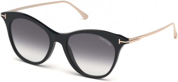 Tom Ford FT0662 Micaela Sunglasses, 01B - Shiny Black, Shiny Palladium/ Gradient Smoke W. Flash Silver Lenses