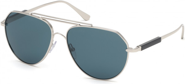 Tom Ford FT0670 Andes Sunglasses, 16V - Palladium, Shiny Black Acetate Temple Detail/ Dark Teal Lenses
