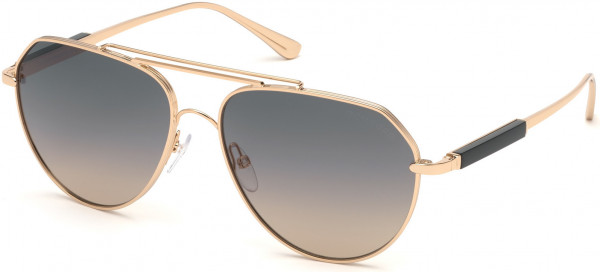 Tom Ford FT0670 Andes Sunglasses, 28B - Rose Gold, Black Acetate Temple Detail/ Grad. Grey-To-Orange Lenses