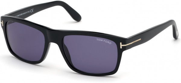 Tom Ford FT0678 August Sunglasses, 01V - Shiny Black / Blue Lenses