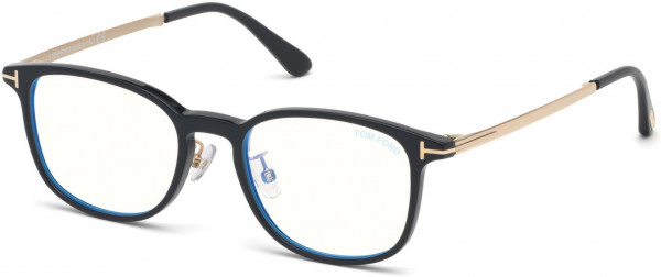 Tom Ford FT5594-D-B Eyeglasses, 001 - Shiny Black, Shiny Rose Gold/ Blue Block Lenses