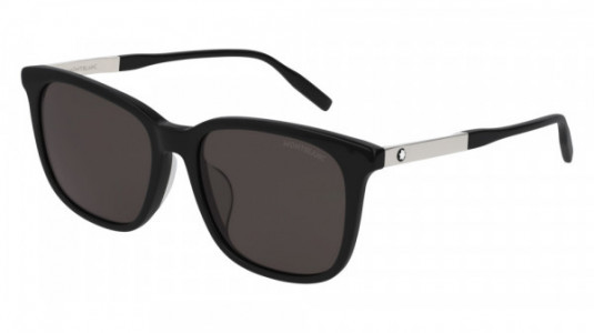 Montblanc MB0017SA Sunglasses, 001 - BLACK with SILVER temples and GREY lenses