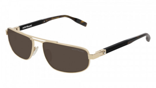 Montblanc MB0033S Sunglasses, 003 - GOLD with BLACK temples and BROWN lenses