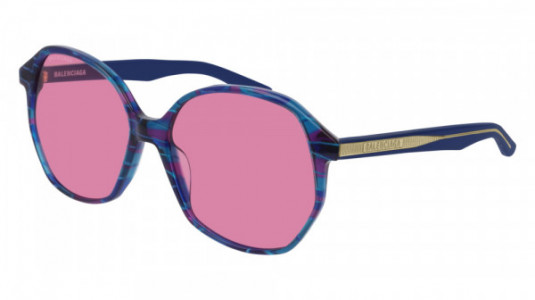 Balenciaga BB0005S Sunglasses, 003 - MULTICOLOR with CRYSTAL temples and PINK lenses